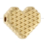 Perle coeur 10 mm motif oeil avec résine époxy - Doré à l'or fin - Rouge clair x1