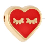 Perle coeur 9x10 mm avec résine époxy - Doré à l'or fin - Rouge clair x1|raw }}