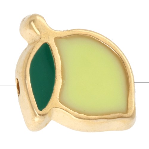 Perle citron 10x12 mm avec résine époxy - Doré à l'or fin - Jaune x1