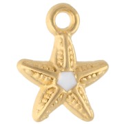Breloque étoile de mer 11.5x9 mm avec résine époxy - Doré à l'or fin - Blanc x1