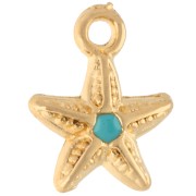 Breloque étoile de mer 11.5x9 mm avec résine époxy - Doré à l'or fin - Turquoise