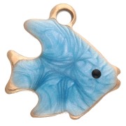 Mini breloque poisson 10 mm avec époxy - Acier inoxydable 304 Doré - Bleu x1