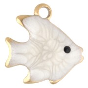 Mini breloque poisson 10 mm avec époxy - Acier inoxydable 304 Doré - Blanc x1
