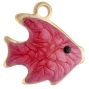 Mini breloque poisson 10 mm avec époxy - Acier inoxydable 304 Doré - Rouge x1