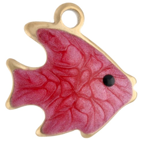 Mini breloque poisson 10 mm avec époxy - Acier inoxydable 304 Doré - Rouge x1