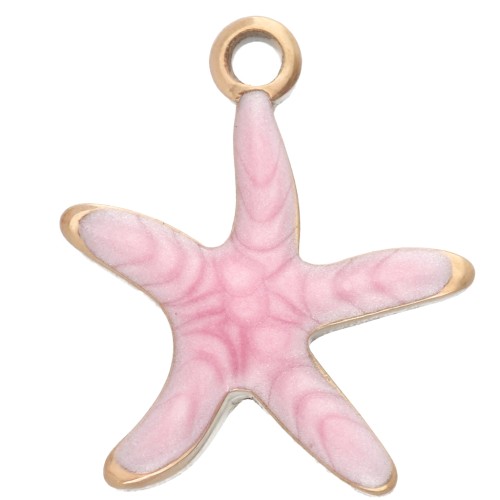 Breloque étoile de mer 12x11 mm avec époxy - Acier Inoxydable 304 - Rose x1