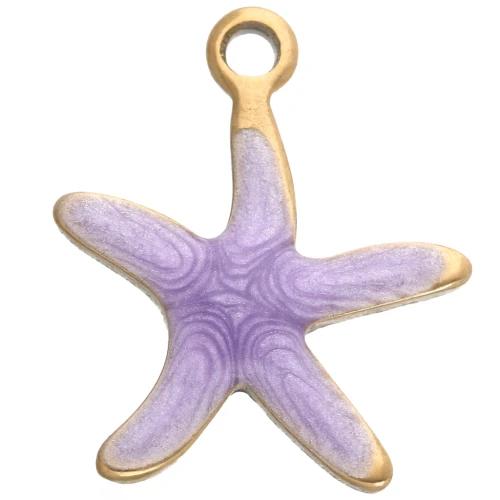 Breloque étoile de mer 12x11 mm avec époxy - Acier Inoxydable 304 - Mauve x1