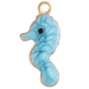 Mini breloque hippocampe 14x7 mm avec époxy - Acier inoxydable 304 Doré - Bleu