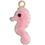 Mini breloque hippocampe 14x7 mm avec époxy - Acier inoxydable 304 Doré - Rose x1