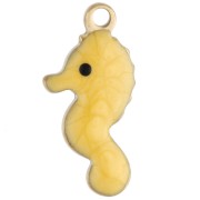 Mini breloque hippocampe 14x7 mm avec époxy - Acier inoxydable 304 Doré - Jaune x1