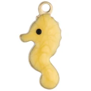 Mini breloque hippocampe 14x7 mm avec époxy - Acier inoxydable 304 Doré - Jaune x1