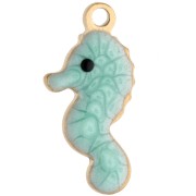 Mini breloque hippocampe 14x7 mm avec époxy - Acier inoxydable 304 Doré - Vert x1