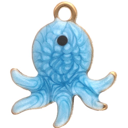 Mini breloque pieuvre 12x10 mm avec époxy - Acier inoxydable 304 Doré - Bleu x1