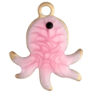 Mini breloque pieuvre 12x10 mm avec époxy - Acier inoxydable 304 Doré - Rose x1