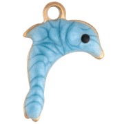 Mini breloque dauphin 12x8 mm avec époxy - Acier inoxydable 304 Doré - Bleu x1