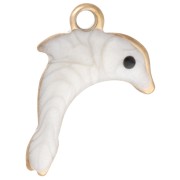 Mini breloque dauphin 12x8 mm avec époxy - Acier inoxydable 304 Doré - Blanc x1