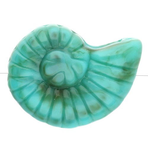 Perle coquillage escargot 40x30 mm en acrylique - Vert turquoise marbré x1