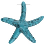Pendentif étoile de mer 37x38 mm en résine - Bleu turquoise - Noir marbré x1