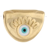 Perle demi cercle 11x14 mm motif œil et résine époxy - Doré à l'or fin - Blanc x1