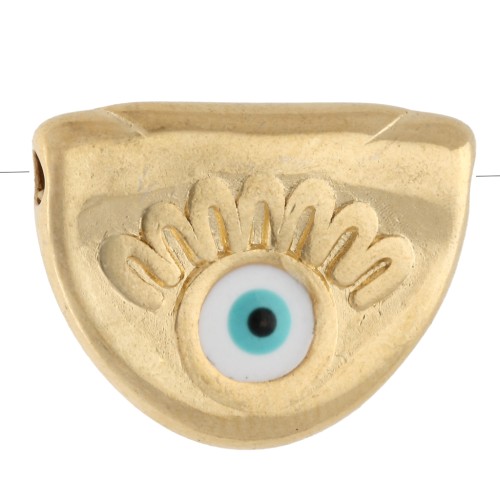 Perle demi cercle 11x14 mm motif œil et résine époxy - Doré à l'or fin - Blanc x1