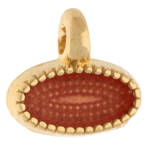Mini breloque ovale 8x9 mm avec résine époxy - Doré à l'or fin - Orange x1