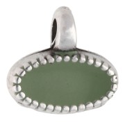 Mini breloque ovale 8x9 mm résine époxy - Placage Argent fin vieilli - Vert sauge