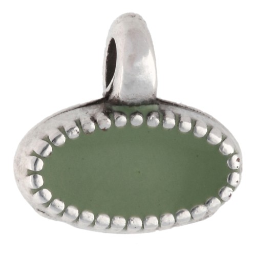 Mini breloque ovale 8x9 mm résine époxy - Placage Argent fin vieilli - Vert sauge