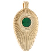Pendentif pointe strié 25x13 mm avec résine époxy - Doré à l'or fin - Vert x1