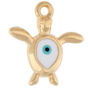 Breloque tortue 18.5x17 mm - motif oeil - Doré à l'or fin - Blanc - Bleu x1