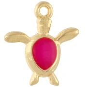 Breloque tortue 18.5x17 mm - Doré à l'or fin - Rose fluo x1