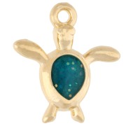 Breloque tortue 18.5x17 mm - Doré à l'or fin - Vert pailleté x1