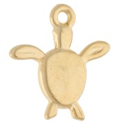 Breloque tortue 18.5x17 mm - Doré à l'or fin - Vert pailleté x1