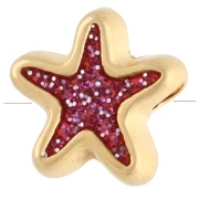 Perle étoile de mer 10 mm avec résine époxy - Doré à l'or fin - Rose pailleté x1