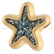 Perle étoile de mer 10 mm avec résine époxy - Doré à l'or fin - Bleu gris pailleté