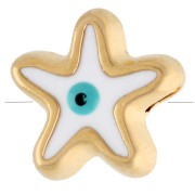 Perle étoile de mer 10 mm motif oeil avec résine époxy - Doré à l'or fin - Blanc