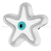 Perle étoile de mer 10 mm motif oeil - époxy - Placage Argent fin vieilli - Blanc