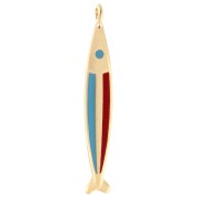Pendentif poisson 58x9 mm avec résine époxy - Doré à l'or fin - Bleu - Rouge x1