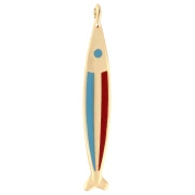 Pendentif poisson 58x9 mm avec résine époxy - Doré à l'or fin - Bleu - Rouge x1
