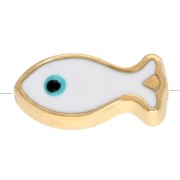 Perle poisson 6x13 mm motif œil - résine époxy - Doré à l'or fin Blanc Bleu x 1