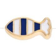 Perle poisson rayé 7x15 mm avec résine époxy -  Doré à l'or fin Bleu Blanc x 1