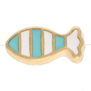 Perle poisson rayé 7x15 mm avec epoxy -  Doré à l'or fin Turquoise Ivoire x 1