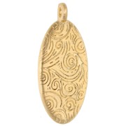 Pendentif ovale 28.5x12.5 mm motif palmiers - Doré à l'or fin - Bleu gris pailleté