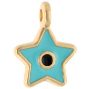 Breloque étoile 11.5x9 mm avec résine époxy - Doré à l'or fin - Turquoise - Noir