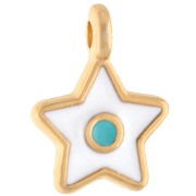 Breloque étoile 11.5x9 mm avec résine époxy - Doré à l'or fin - Blanc - Turquoise
