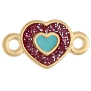 Intercalaire cœur 15x8.5mm résine époxy - Doré à l'or fin - Pailleté rose - Bleu