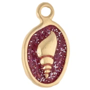 Breloque ovale 19x11 mm - motif coquillage - Doré à l'or fin - Rose pailleté x1