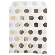 Pochette en papier 13x16 cm - motif pois - Blanc - Doré x1