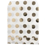 Pochette en papier 13x16 cm - motif pois - Blanc - Doré x1