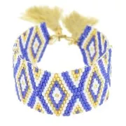 Bracelet tissé en perles motif navajo 28 mm Bleu Marine/Sand