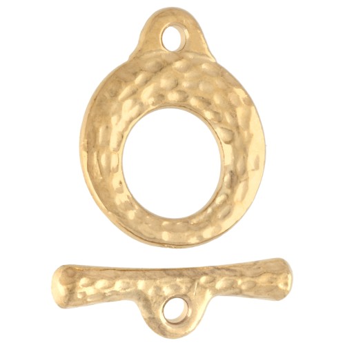 Fermoir T rond martelé 13 mm - Doré à l'or fin x1